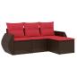 Preview: 4-teiliges Gartensofa-Set mit Kissen, braun, Polyrattan