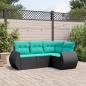 Preview: ARDEBO.de - 4-teiliges Gartensofa-Set mit Kissen, schwarzes Polyrattan