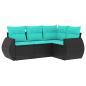 Preview: 4-teiliges Gartensofa-Set mit Kissen, schwarzes Polyrattan