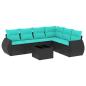 Preview: 7-teiliges Gartensofa-Set mit Kissen, schwarzes Polyrattan