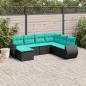 Preview: ARDEBO.de - 7-teiliges Gartensofa-Set mit Kissen, schwarzes Polyrattan