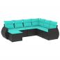 Preview: 7-teiliges Gartensofa-Set mit Kissen, schwarzes Polyrattan