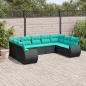 Preview: ARDEBO.de - 9-teiliges Gartensofa-Set mit Kissen, schwarzes Polyrattan