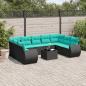 Preview: ARDEBO.de - 10-teiliges Gartensofa-Set mit Kissen, schwarzes Polyrattan