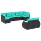 Preview: 9-teiliges Gartensofa-Set mit Kissen, schwarzes Polyrattan