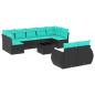Preview: 10-teiliges Gartensofa-Set mit Kissen, schwarzes Polyrattan