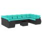 Preview: 11-teiliges Gartensofa-Set mit Kissen, schwarzes Polyrattan