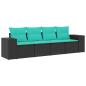 Preview: 4-teiliges Gartensofa-Set mit Kissen, schwarzes Polyrattan