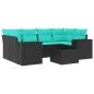 Preview: 7-teiliges Gartensofa-Set mit Kissen, schwarzes Polyrattan
