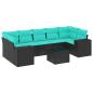 Preview: 8-teiliges Gartensofa-Set mit Kissen, schwarzes Polyrattan