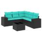 Preview: 6-teiliges Gartensofa-Set mit Kissen, schwarzes Polyrattan