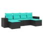 Preview: 6-teiliges Gartensofa-Set mit Kissen, schwarzes Polyrattan