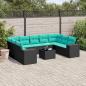 Preview: ARDEBO.de - 10-teiliges Gartensofa-Set mit Kissen, schwarzes Polyrattan