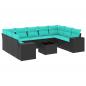 Preview: 10-teiliges Gartensofa-Set mit Kissen, schwarzes Polyrattan