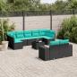 Preview: ARDEBO.de - 10-teiliges Gartensofa-Set mit Kissen, schwarzes Polyrattan