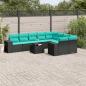 Preview: ARDEBO.de - 10-teiliges Gartensofa-Set mit Kissen, schwarzes Polyrattan