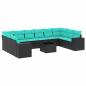Preview: 11-teiliges Gartensofa-Set mit Kissen, schwarzes Polyrattan
