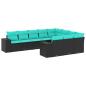 Preview: 10-teiliges Gartensofa-Set mit Kissen, schwarzes Polyrattan