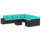 Preview: 11-teiliges Gartensofa-Set mit Kissen, schwarzes Polyrattan