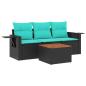 Preview: 4-teiliges Gartensofa-Set mit Kissen, schwarzes Polyrattan