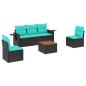 Preview: 6-teiliges Gartensofa-Set mit Kissen, schwarzes Polyrattan