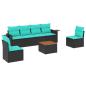 Preview: 7-teiliges Gartensofa-Set mit Kissen, schwarzes Polyrattan