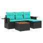 Preview: 5-teiliges Gartensofa-Set mit Kissen, schwarzes Polyrattan