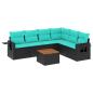 Preview: 7-teiliges Gartensofa-Set mit Kissen, schwarzes Polyrattan