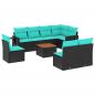 Preview: 9-teiliges Gartensofa-Set mit Kissen, schwarzes Polyrattan