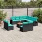 Preview: ARDEBO.de - 12-teiliges Gartensofa-Set mit Kissen, schwarzes Polyrattan