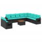 Preview: 11-teiliges Gartensofa-Set mit Kissen, schwarzes Polyrattan