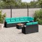 Preview: ARDEBO.de - 9-teiliges Gartensofa-Set mit Kissen, schwarzes Polyrattan
