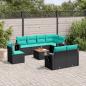 Preview: ARDEBO.de - 9-teiliges Gartensofa-Set mit Kissen, schwarzes Polyrattan