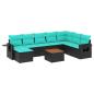 Preview: 9-teiliges Gartensofa-Set mit Kissen, schwarzes Polyrattan