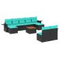 Preview: 10-teiliges Gartensofa-Set mit Kissen, schwarzes Polyrattan