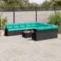 Preview: ARDEBO.de - 12-teiliges Gartensofa-Set mit Kissen, schwarzes Polyrattan