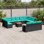 Preview: ARDEBO.de - 14-teiliges Gartensofa-Set mit Kissen, schwarzes Polyrattan