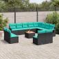 Preview: ARDEBO.de - 13-teiliges Gartensofa-Set mit Kissen, schwarzes Polyrattan