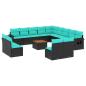 Preview: 14-teiliges Gartensofa-Set mit Kissen, schwarzes Polyrattan