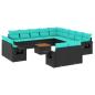 Preview: 14-teiliges Gartensofa-Set mit Kissen, schwarzes Polyrattan