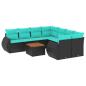 Preview: 9-teiliges Gartensofa-Set mit Kissen, schwarzes Polyrattan