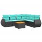 Preview: 7-teiliges Gartensofa-Set mit Kissen, schwarzes Polyrattan