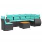 Preview: 7-teiliges Gartensofa-Set mit Kissen, schwarzes Polyrattan