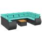 Preview: 10-teiliges Gartensofa-Set mit Kissen, schwarzes Polyrattan