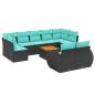 Preview: 10-teiliges Gartensofa-Set mit Kissen, schwarzes Polyrattan