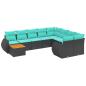 Preview: 10-teiliges Gartensofa-Set mit Kissen, schwarzes Polyrattan