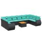 Preview: 11-teiliges Gartensofa-Set mit Kissen, schwarzes Polyrattan