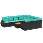 Preview: 11-teiliges Gartensofa-Set mit Kissen, schwarzes Polyrattan