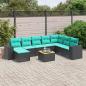 Preview: ARDEBO.de - 9-teiliges Gartensofa-Set mit Kissen, schwarzes Polyrattan