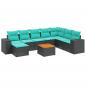 Preview: 9-teiliges Gartensofa-Set mit Kissen, schwarzes Polyrattan